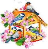 Плакат вырубной 2х-сторонний Скворечник с птичками, с подвесом Р34-332