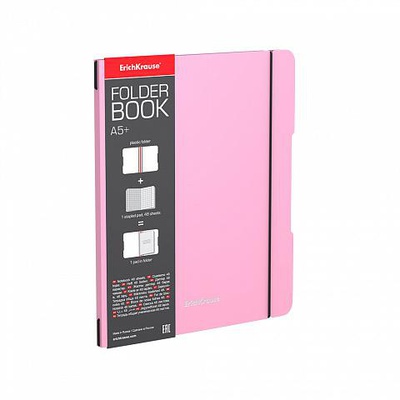 Тетрадь 48 л. А5+, клетка Erich Krause, FolderBook Pastel, съемная пластиковая обложка, на резинке, розовый, ЕК51393