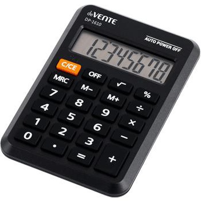 Калькулятор карманный deVENTE DP-1610, 10 разр., двойное питание, 64х98х12мм, автоматическое вычисление квадратного корня, поцентов, работа с памятью, черный, в картонной коробке, 4030305