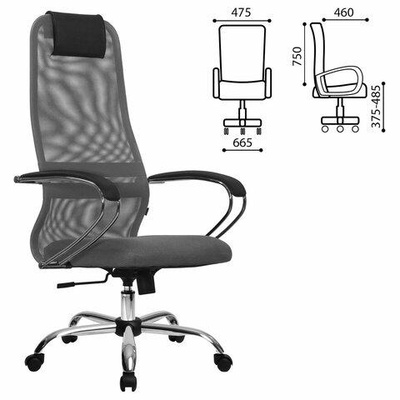 Кресло руководителя МЕТТА SU-B-8, хром, ткань-сетка, сиденье мягкое, светло-серое, механизм "топ-ган" качание с регулировкой под вес и фиксацией в 1 положении ( до 120кг )