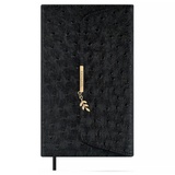 Ежедневник недатированный А5 160л. линия, Escalada "Страус черный", кожзам, твердый переплёт, метал. шильд с декор. металлической фигуркой, 70668