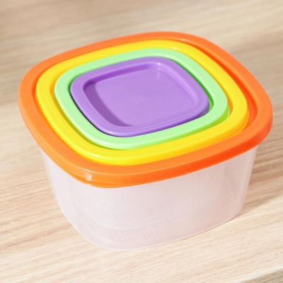 Набор контейнеров (пластик) 0,23л / 0,5л / 0,9л / 1,55л, BioFresh, (квадратные), цвет микс, 2792224