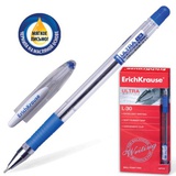 Ручка шариковая на масляной основе 0,7мм синяя Erich Krause "Ultra-30", линия 0,26 мм, с металлическим наконечником, корпус прозрачный, ЕК19613