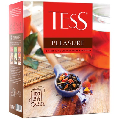 Чай Tess "Pleasure", черный, тропич. фрукты, лепестки цветов,шиповник,яблоко, 100 фольг.пак. по 1,5г 0919-09