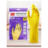 Перчатки хозяйственные латексные размер М OfficeClean ЛЮКС, многоразовые, хлопчатобумажное напыление, плотные,  желтые, пакет