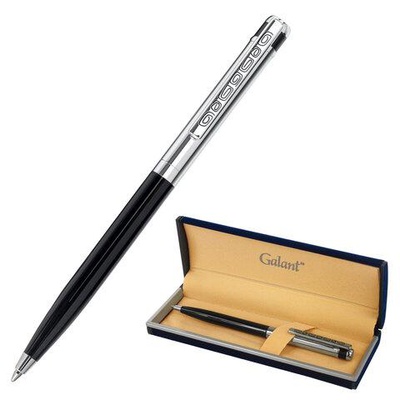 Ручка шариковая подарочная GALANT "ACTUS", синяя, узел 0,7 мм, корпус серебристый с черным, детали хром, [143518]