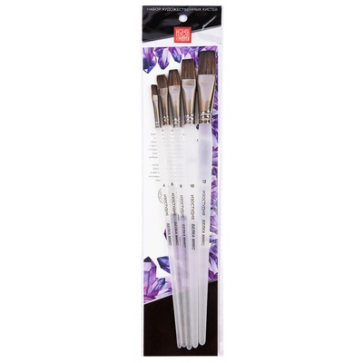Набор кистей 5шт. Аква-колор. "Изостудия" (белка микс, плоские №4, 6, 8, 10, 12), длинная ручка, IZO-MIX-02-05