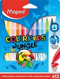 Фломастеры 12цв. Maped ColorPeps Jungle, с заблокированным пишущим узлом, средний пишущий узел, смываемые, в картонном футляре [845420] 