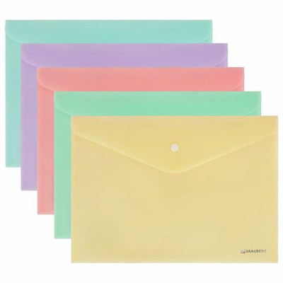 Папка на кнопке А4 180 мкм BR "PASTEL", непрозрачная, пастельные цвета ассорти  (вместимость до 100 листов), 272866