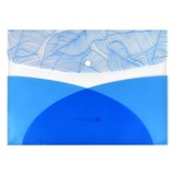 Папка на кнопке А4 с рисунком Голубые листья, 180мкм, + два наружных кармана, УФ печать [58809]