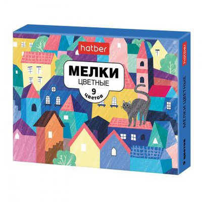 Набор цветного мела 9 шт., 9цв. Hatber. Городок, квадратные, в картонной коробке, ML_072697