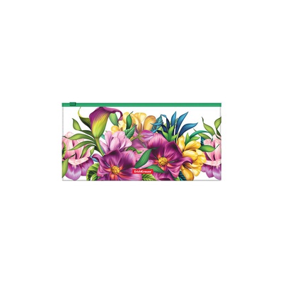 Папка на молнии 255х130 160 мкм с рисунком полупрозрачная ErichKrause® Tropical Flowers, Travel, ЕК55343