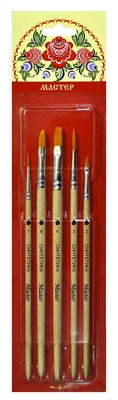 Набор кистей 5шт. МАСТЕР-4 ГОРОДЕЦ (№2 отводная - синтетика, №6 овальная - синтетика, №6 плоская - синтетика, №1,3 круглая синтетика) С-6961