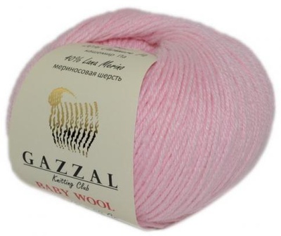 Пряжа Gazzal Baby Wool 50г/175м (40%акрил /40%мериносовая шерсть /20%кашемир ПА) 836 нежно-розовый