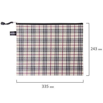 Папка на молнии А4 335*243мм, ткань в клетку, BR Checked 223892