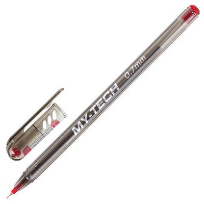 Ручка шариковая на масляной основе 0,7мм (толщина линии 0.35 мм) PENSAN " MY-TECH", красная,  корпус прозрачный, 2240