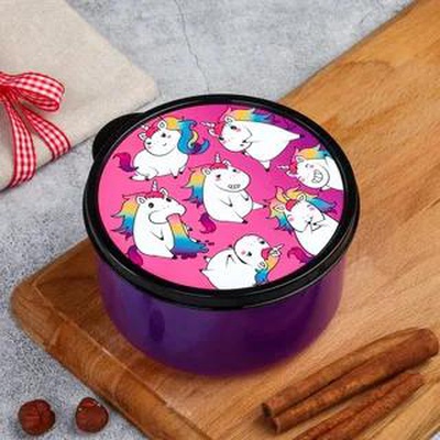 Ланч-бокс (пластик) 500 мл, «Единороги», (круглый), 4569102