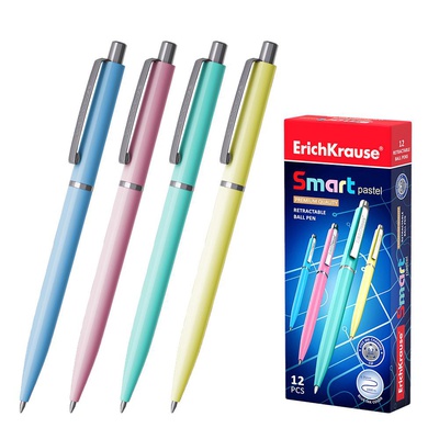 Ручка шариковая автоматическая 0,7мм синяя Erich Krause "Smart® Matic Pastel", линия 0,35 мм, непрозрачный глянцевый круглый корпус, ЕК55389