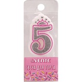 Свеча Цифра 5 deVENTE. Розовая принцесса, 5,8*3,8*0,8см, с серебряным рисунком, в пластиковой коробке с подвесом, 9060905