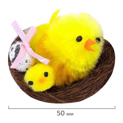 Декорация пасхальная 5 см "Птенцы в гнезде",  1 штука, полиэстер, ЗОЛОТАЯ СКАЗКА, 592631