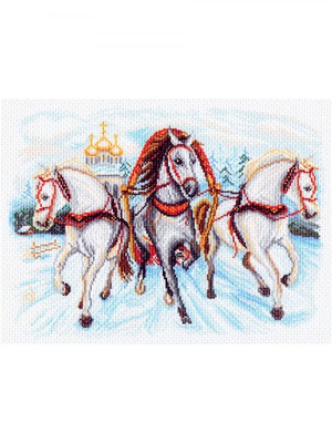 Канва с рисунком 37х49см Тройка лошадей Матренин Посад,  [1539]