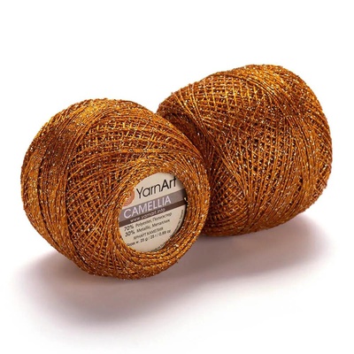 Пряжа Yarnart Camellia 50г/450м (91% полиэстер, 9% металлик), желто-оранжевый с золотом 421