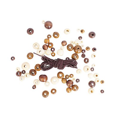 Деревянные бусины со шнурком натуральный микс 90шт.160821 [7721003]