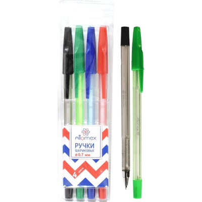 Набор шариковых ручек 4 шт. 4 цвета, Attomex, 0,7 мм, (черный, зеленый, красный, синий), с металлическим наконечником, 5073722