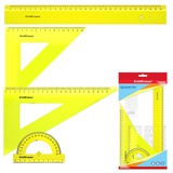 Набор геометрический большой Erich Krause Neon, 4 пр. (линейка 30 см,угольник 16 см/45 градусов,угольник 22 см/60 градусов,транспортир 180 градусов), пластик, прозрачный неоновый желтый, ЕК49572