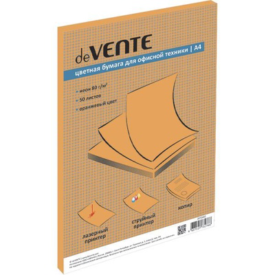 Бумага  deVENTE,А4 80 г/м2, 50 л., неон оранжевый, 2072602