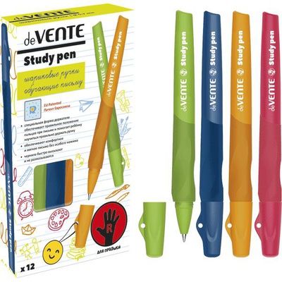 Ручка первоклассника шариковая 0,7 мм (для правшей), deVENTE Study, с каучуковым держателем,  индивидуальная маркировка, синие чернила,  5073605
