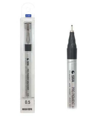 Линер черный, 0,5 мм, STA 6150-Brush. Professional. Кисть, с клипом, в упаковке ПВХ