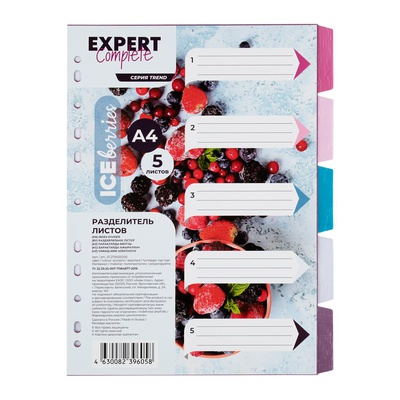 Разделитель листов с перфорацией Expert Complete Trend ICEberries, А4, полипропилен 180мкм, лен ассорти, 5шт. EC270020200