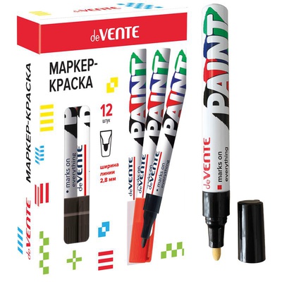 Маркер-краска на нитро-основе 2,8мм, черый deVENTE, круглый алюминиевый корпус, с клипом, пулевидный наконечник, для маркировки  бетона, дерева, стекла, металла, резины, пластика.  5043401