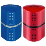 Точилка пластиковая FABER-CASTELL "Trio Grip 2001", 3 отверстия, 2 контейнера, красная/синяя [183801]