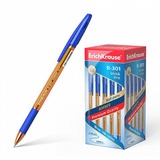 Ручка шариковая 0,7мм синяя ErichKrause® R-301 Amber Stick&Grip, с профилированной грип-зоной из резины полупрозрачный оранжевый шестигранный корпус, ЕК39530