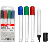 Набор маркеров для магнитной белой доски 3мм deVENTE , 4цв., пулевидный наконечник, круглый корпус с клипом, в пластиковом коробке [5040515]
