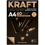 Блокнот для эскизов и зарисовок 60л. 148*210мм Clairefontaine "Kraft", 90г/м2,верже,черный/крафт
