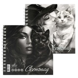 Альбом для рисования (Скетчпад) 80л. (195х195мм) на гребне Девушка с котом, блок - офсет бумага 100 г/м2, твердый переплет, матовая ламинация, 71628