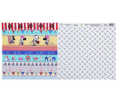 Бумага д/скрапб. "Летние денечки: Полоски", Микки Маус и друзья, Дисней Беби, 29.5 х 29.5 см,160г/м2,  [1127302]