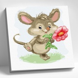 Картина по номерам 20х20см Мышка с цветком, (22 цветов) KH1017 (сложность ***)