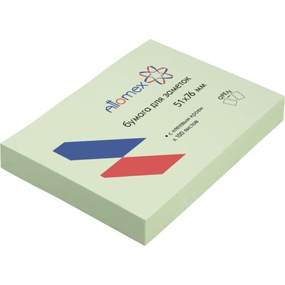 Блок  самоклеящийся, 51*76 мм, 100 л., Attomex,  зеленая,  2010708