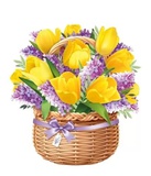 Мини-плакат вырубной 2х-сторонний Корзинка с желтыми тюльпанами, с подвесом [59,345,00]