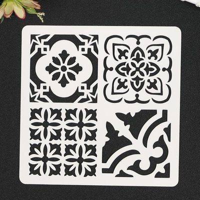 Трафарет  пластиковый "Плитки Азулежу 4 рисунка" 15х15 см,  [4410934]