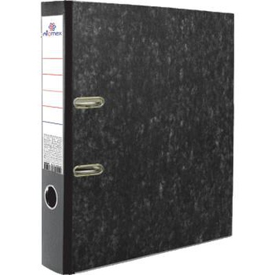 Папка-регистратор 50мм Attomex, мраморная картонная, c металлической окантовкой, наварной карман с этикеткой, черная, (разборная) 3090300