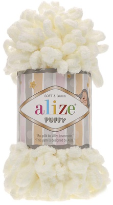 Пряжа Ализе Puffy 100г/9м (100% микрополиэстер), молочный [62]