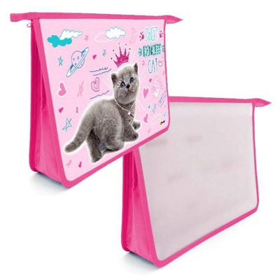 Папка для труда 2 отделения, А4, ПТ-Р115 Cat princess, картон, на молнии,  [63649]
