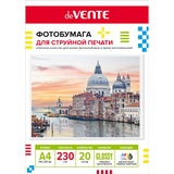 Фотобумага односторонняя для струйной печати, A4, 20 л., 230 г/м2, глянцевая, deVENTE, в пластиковом пакете с европодвесом, 2042404