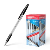 Ручка шариковая 1мм черная ErichKrause® R-301 Classic Stick&Grip, корпус прозрачный, ЕК39528