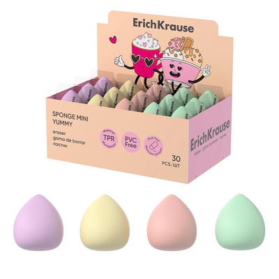 Ластик ErichKrause® Sponge Mini Yummy 30х28х28 мм, фигурный, цвета ассорти, ЕК63474